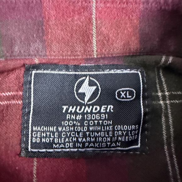 Thunder Shirt Mens XL Red Green Plaid Flannel Button Down Long Sleeve Cotton - Picture 4 of 10